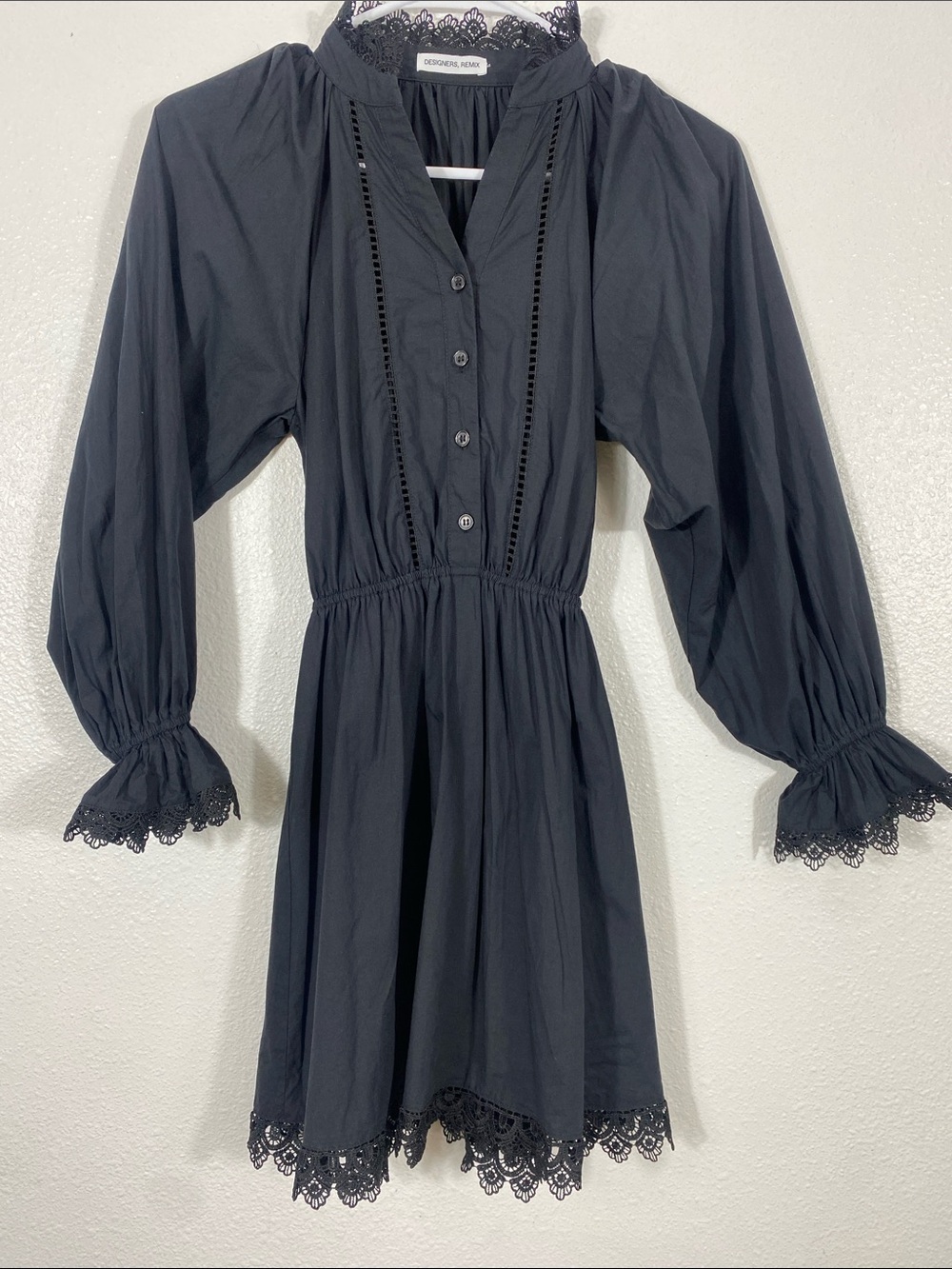 Girls' Black Long-Sleeve Lace-Trim Smocked Waist Dress Size12 100%Organic cotton - Picture 3 of 16